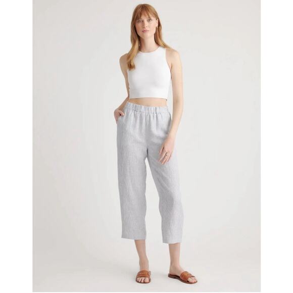 Quince 100% Linen Railroad Stripes Wide Leg Pull On Pants Small High Rise Ac24 - Picture 1 of 11